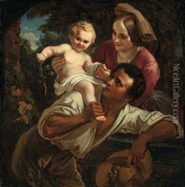 Die Winzerfamilie Oil Painting - Karl Joseph Begas