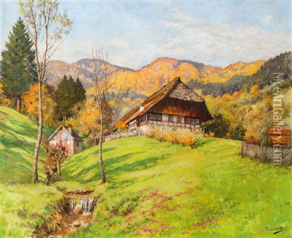 Black Forest House At Herrenbachtal Oil Painting - Curt Liebich