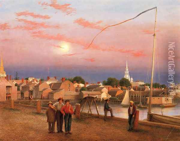 Twilight, Newport Harbor Oil Painting - George Harvey