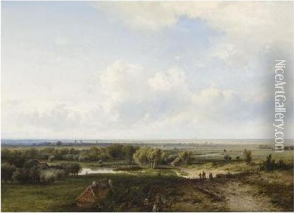 A Panoramic Landscape, Beverwijk In The Distance Oil Painting - Pieter Lodewijk Francisco Kluyver