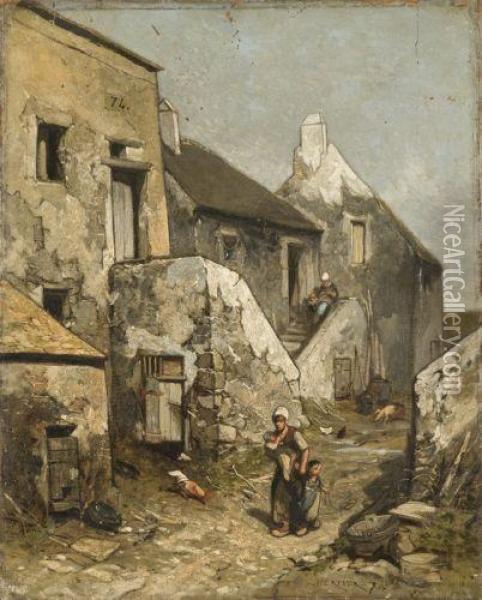 Rue De Village Anime Oil Painting - Louis Adolphe Hervier