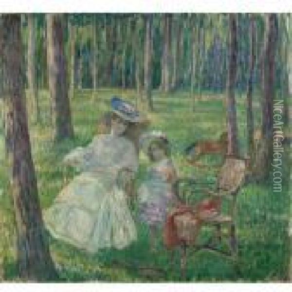 Mere Et Enfant Dans Le Parc Oil Painting - Henri Lebasque