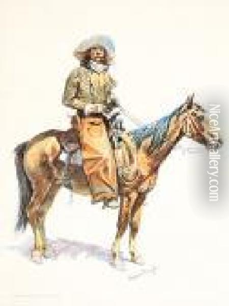 A Bunch Of Buckskins-an Arizona Cowboy Oil Painting - Frederic Remington
