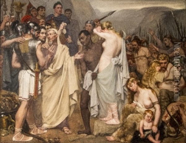 The Victory Of Julius Caesar Over The Belgians Oil Painting - Louis Van Engelen