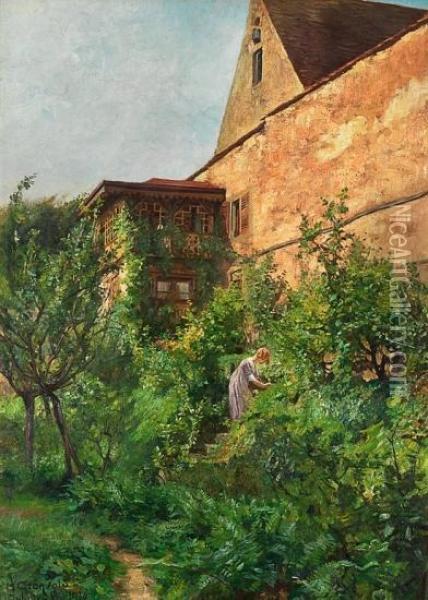Kvinne I Hage, Inhofen 1916 1916 Oil Painting - Marcus Gronvold