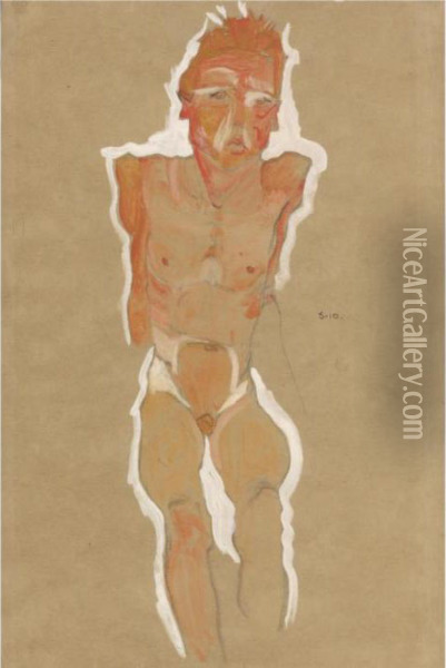 Mannlicher Akt Mit Verkurzten Armen (male Nude With Truncatedarms) Oil Painting - Egon Schiele