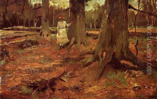 Girl In White In The Woods Oil Painting - Vincent Van Gogh