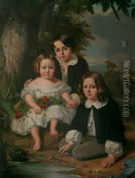 Enfants A La Salamandre Oil Painting - Auguste de Pinelli