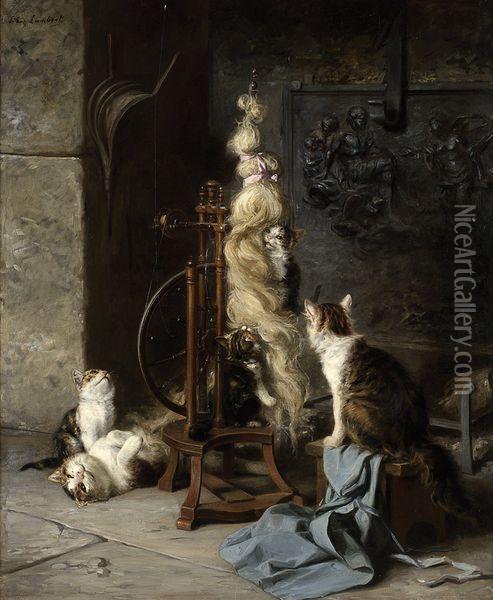 Les Chats Et Le Rouet Oil Painting - Louis Eugene Lambert