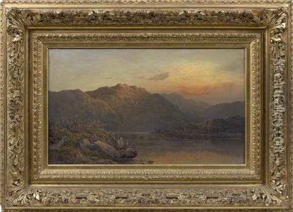 Sunset Llyn- Creiganen Near Dolgelly, 
North Wales Oil Painting - George (9th Earl of Carlisle) Howard