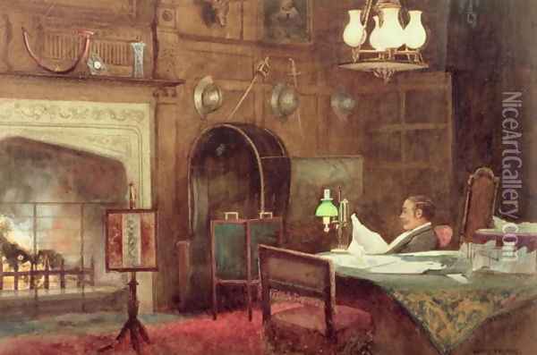 Interior of a Panelled Hall Oil Painting - Alfred J. Warne Brown