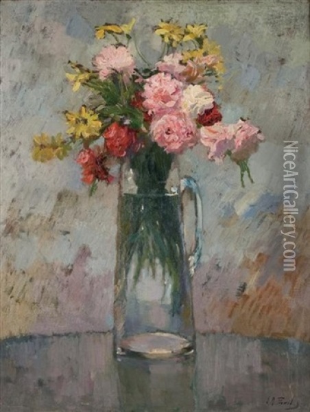 Flowers In A Glass Vase Oil Painting - Elie Anatole Pavil
