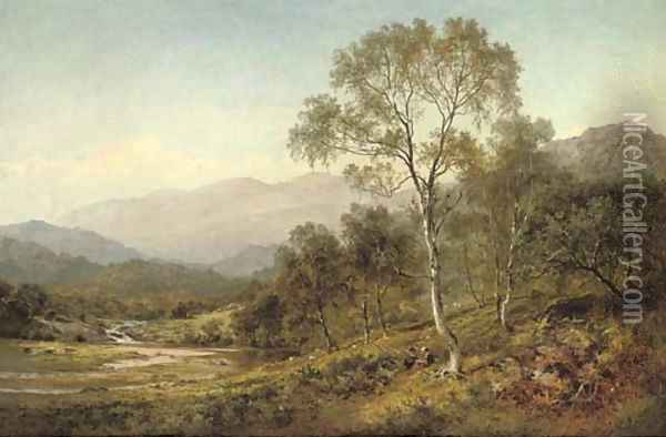 Birch trees on the hillside below Capel Curig Oil Painting - Benjamin Williams Leader