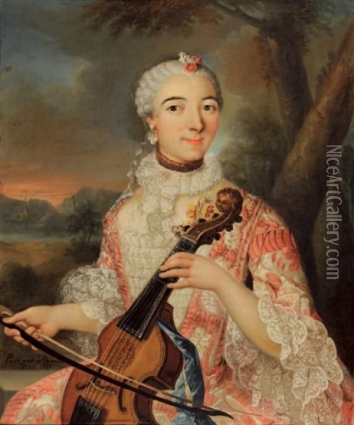 Portrait De Jeune Femme Jouant Du Violoncelle Oil Painting - Louis Antoine (le Chevalier Sixe) Sixet