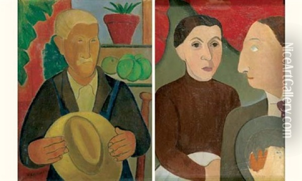 L'homme Au Chapeau (+ Le Couple, Verso) Oil Painting - Nathalie Kraemer