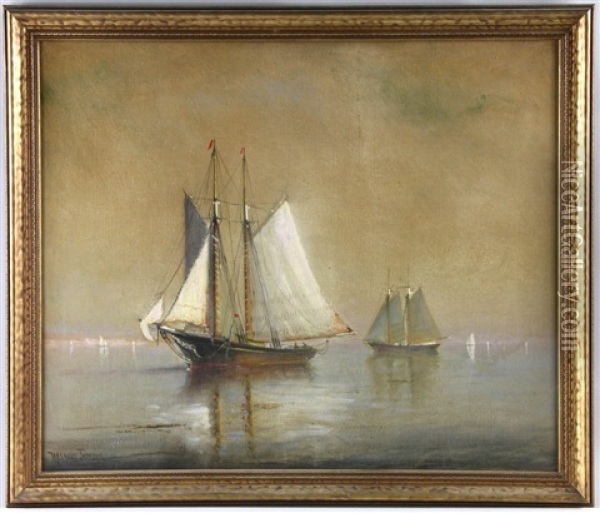 Sailboats At Sea Oil Painting - Marshall Johnson