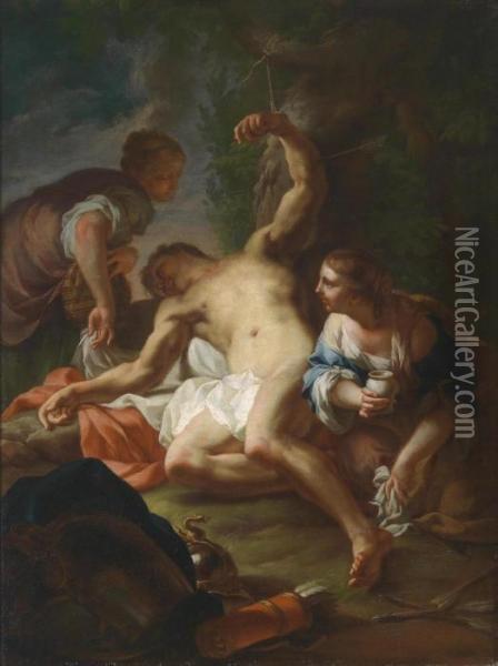 Saint Irene Tending The Wounds Of Saint Sebastian Oil Painting - Antonio Balestra
