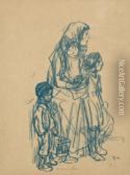 Mother With Children Oil Painting - Theophile Alexandre Steinlen