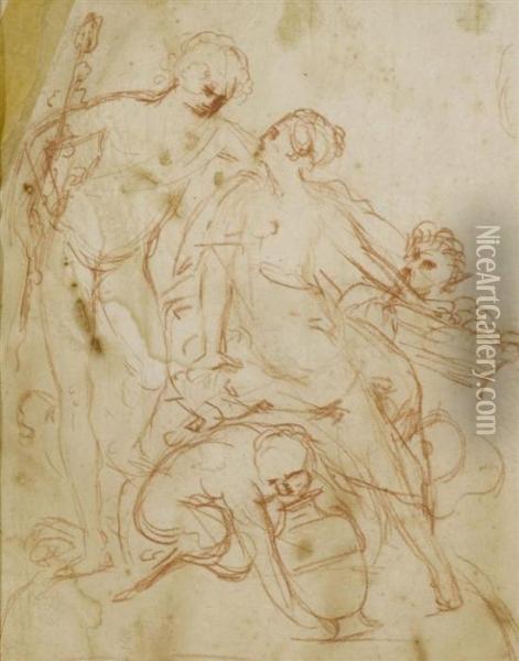 Study For A Mythological Scene Oil Painting - Guglielmo Caccia