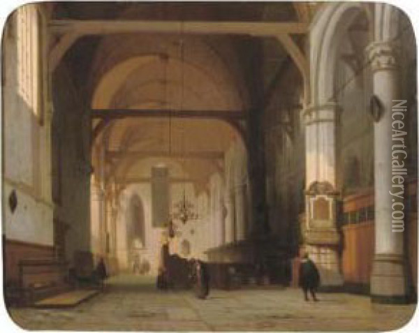 A Sunlit Church Interior Oil Painting - Jan Jacob Schenkel