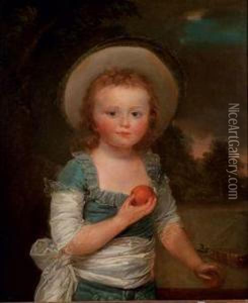 Portrait D'un Enfant Tenant Des Fruits Oil Painting - Louis Rolland Trinquesse