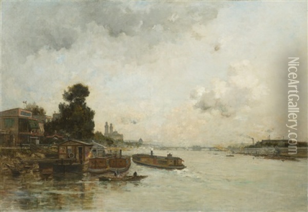 View Of The Seine, Paris Oil Painting - Charles Lapostolet