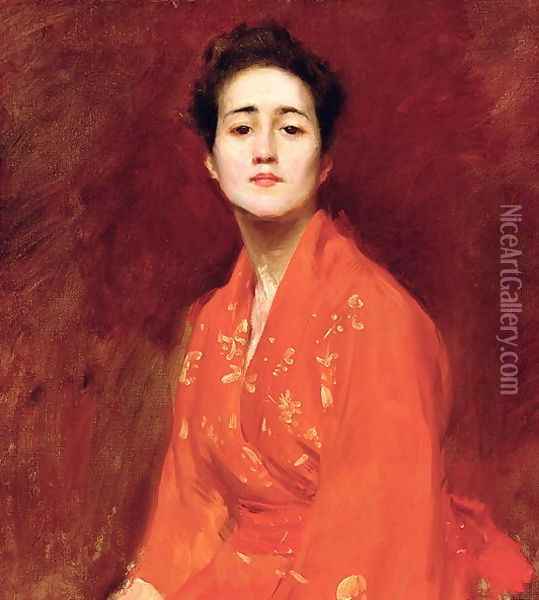 Study of Girl in Japanese Dress Oil Painting - William Merritt Chase