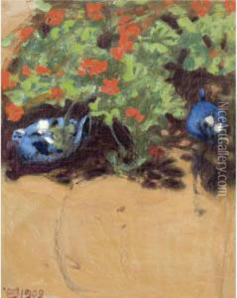 Maisema Afrikasta - Sinilinnut (landscape With Bluebirds) Oil Painting - Akseli Gallen-Kallela