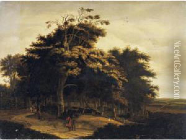 Wooded Landscape With Travellers Oil Painting - Johan Lagoor