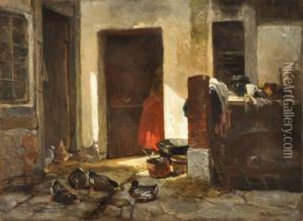 Patio De Granja Oil Painting - Philippe Rousseau