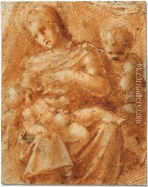 The Madonna And Child And St. John The Baptist Oil Painting - Pier Francesco Foschi