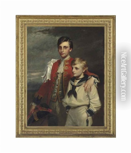 Portrait Of The Hon. George Fitzroy Somerset, Later 3rd Baron Raglan (1857-1921) Dressed As A Queen's Page... Oil Painting - Henry Weigall Jr.