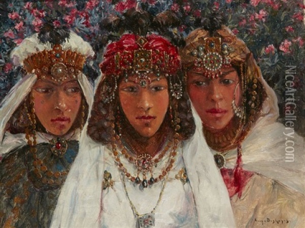 Trois Jeunes Algeriennes Aux Bijoux Oil Painting - Eugene F. A. Deshayes