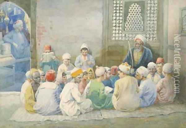 Children studying the Koran, Cairo Oil Painting - French School