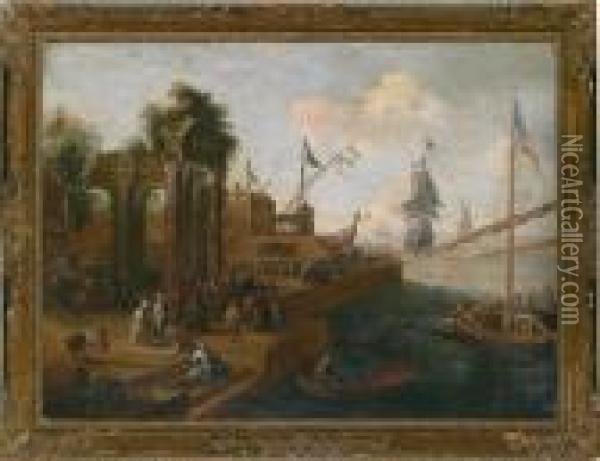Southern Harbour Scene Oil Painting - Jean-Baptiste Lallemand