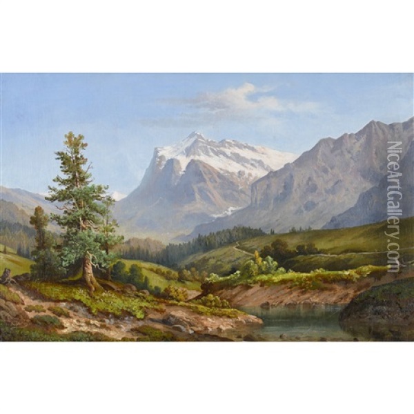 Sommerliche Landschaft Mit Wetterhorn Oil Painting - Alfred Duenz