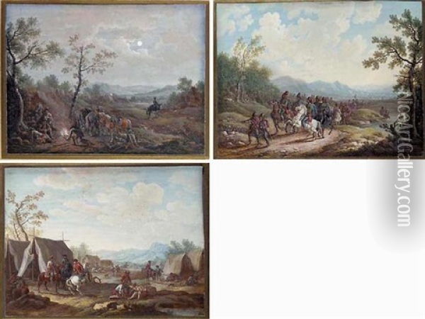 An Encampment With Soldiers Playing Dice Oil Painting - Louis Nicolas van Blarenberghe