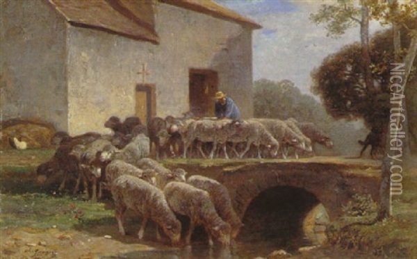 La Sortie Du Troupeau Oil Painting - Charles Emile Jacque