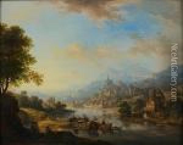 Paysage Imaginaire Des Bords De La Vallee Du Rhin Oil Painting - Christian Georg Schuttz II