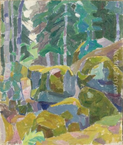 Landscape With Trees Oil Painting - Aleksandr Konstantinovich Bogomazov