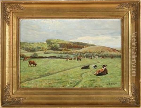 Grazing Cattle At Daugaard Oil Painting - Niels Pedersen Mols