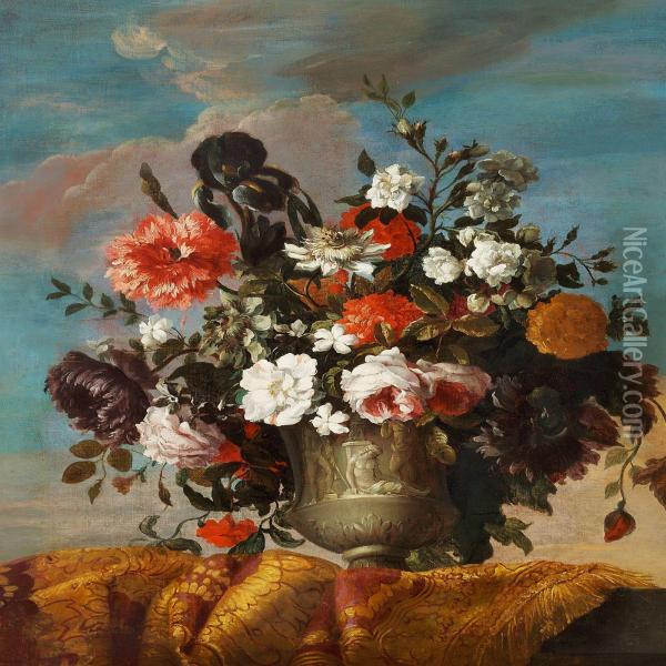 Flowers In A Greek Vase Oil Painting - Jean-Baptiste Ii Belin