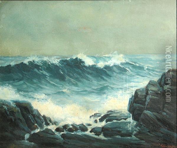 Coastal Rocks With Waves Oil Painting - Charles Chapel Judson