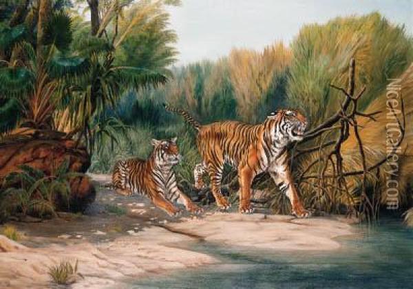 Tigers Emerging From The Jungle Oil Painting - Urs Eggenschwiler