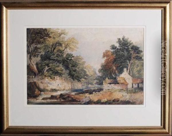 A Farm By A River Oil Painting - David I Cox