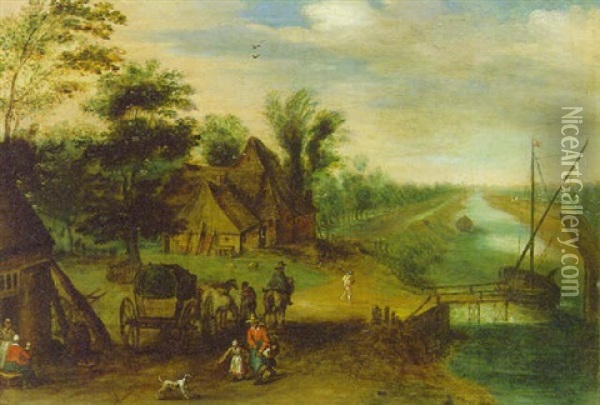 A Village By A River Oil Painting - Jan Brueghel the Elder