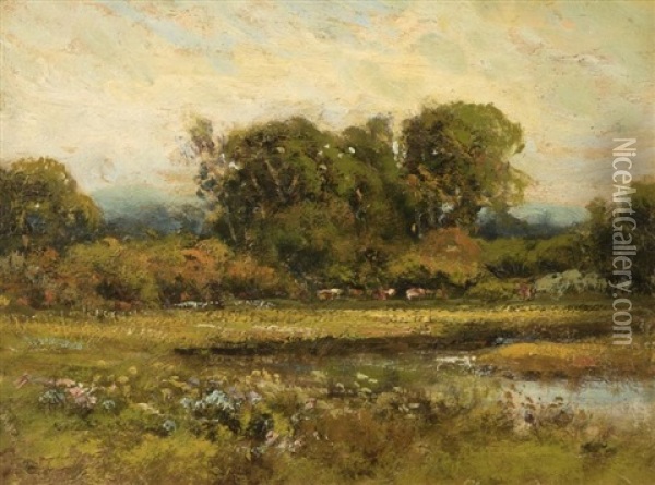 Cows In A Meadow Oil Painting - Manuel Valencia