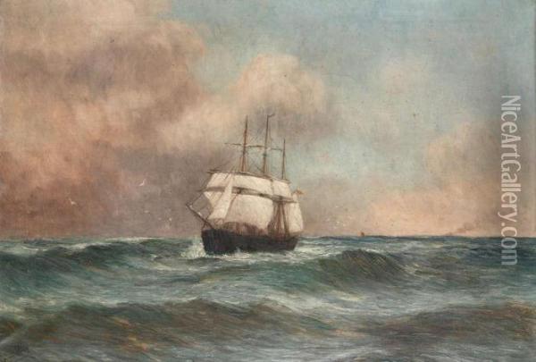 Marine Met Driemaster Op Volle Zee Oil Painting - Romain Steppe