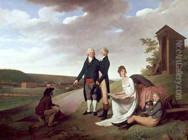 Christophe-Philippe Oberkampf and family in front of his factory at Jouy, 1803 Oil Painting - Louis Leopold Boilly