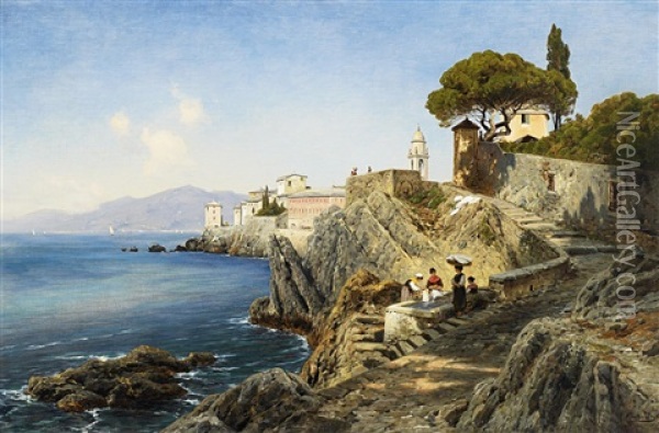 Am Ufer Vor Sturla Bei Genua Oil Painting - Ascan Lutteroth